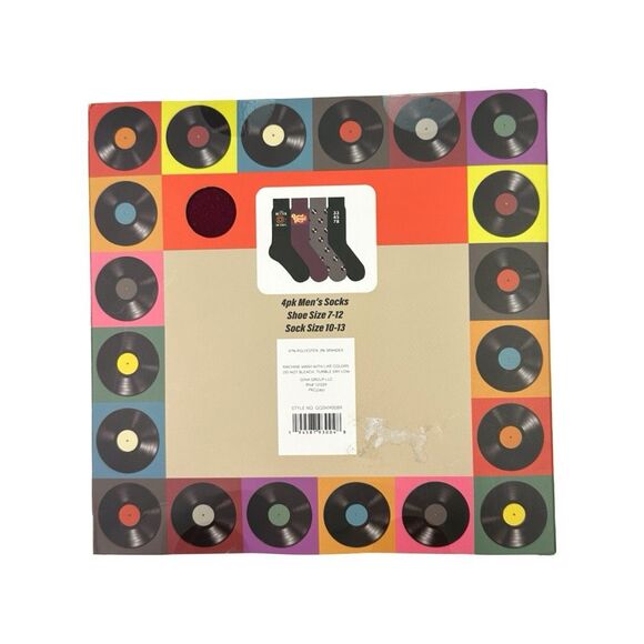 Vinyl Socks 4-Pack Men’s Crew Socks - Shoe Size 7-12 (Sock Size 10-13) - Picture 2 of 4